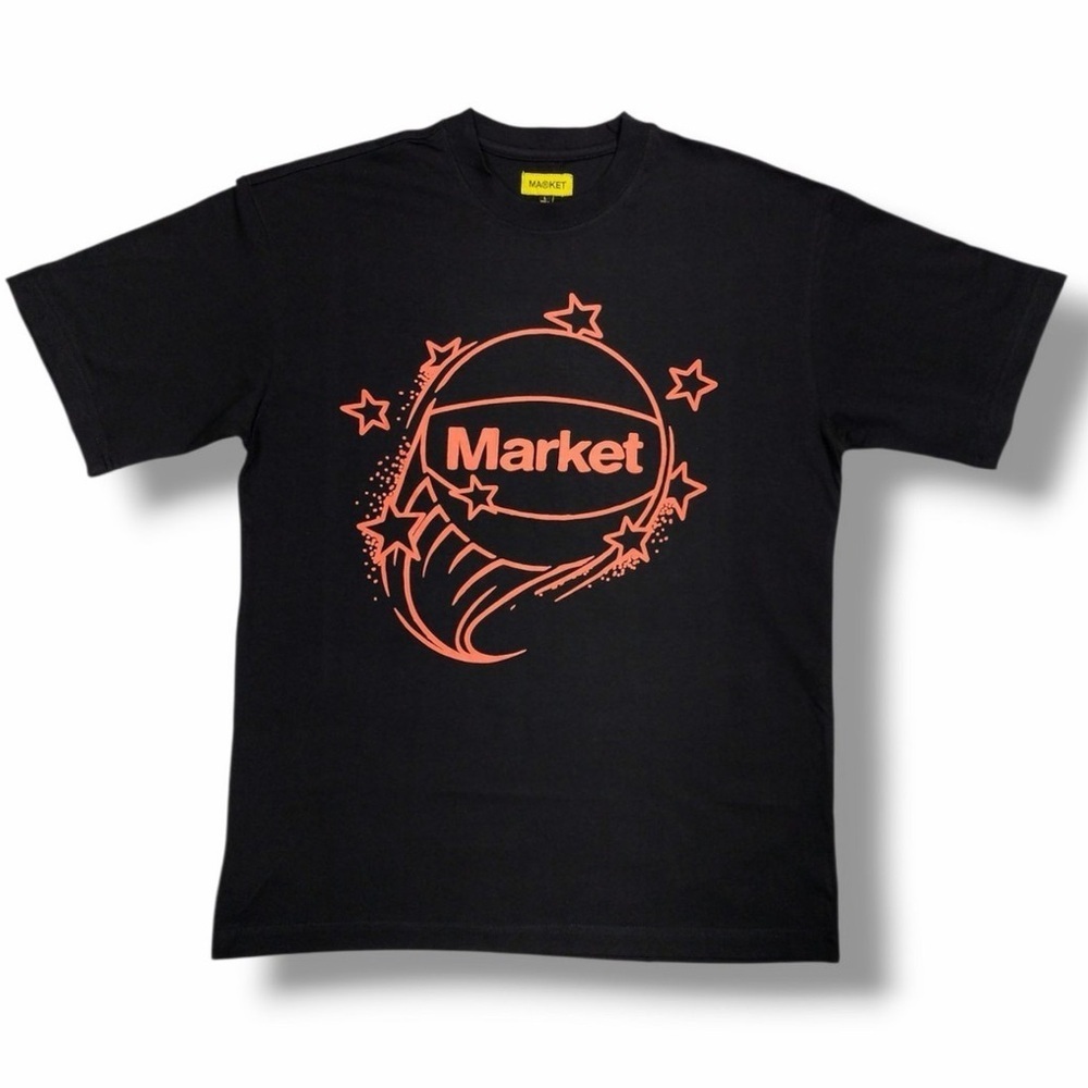 Market Basketball Graphic Tee Black Red Streetwear Size L NWOT
